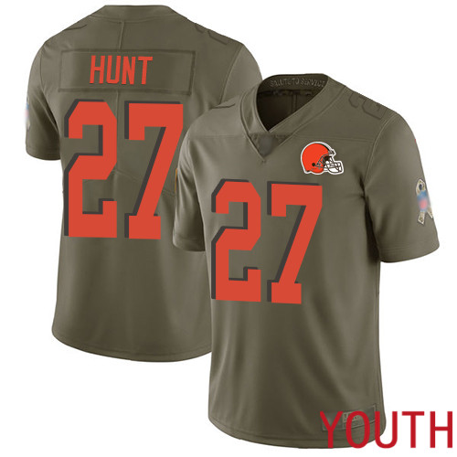 Cleveland Browns Kareem Hunt Youth Olive Limited Jersey #27 NFL Football 2017 Salute To Service->youth nfl jersey->Youth Jersey
